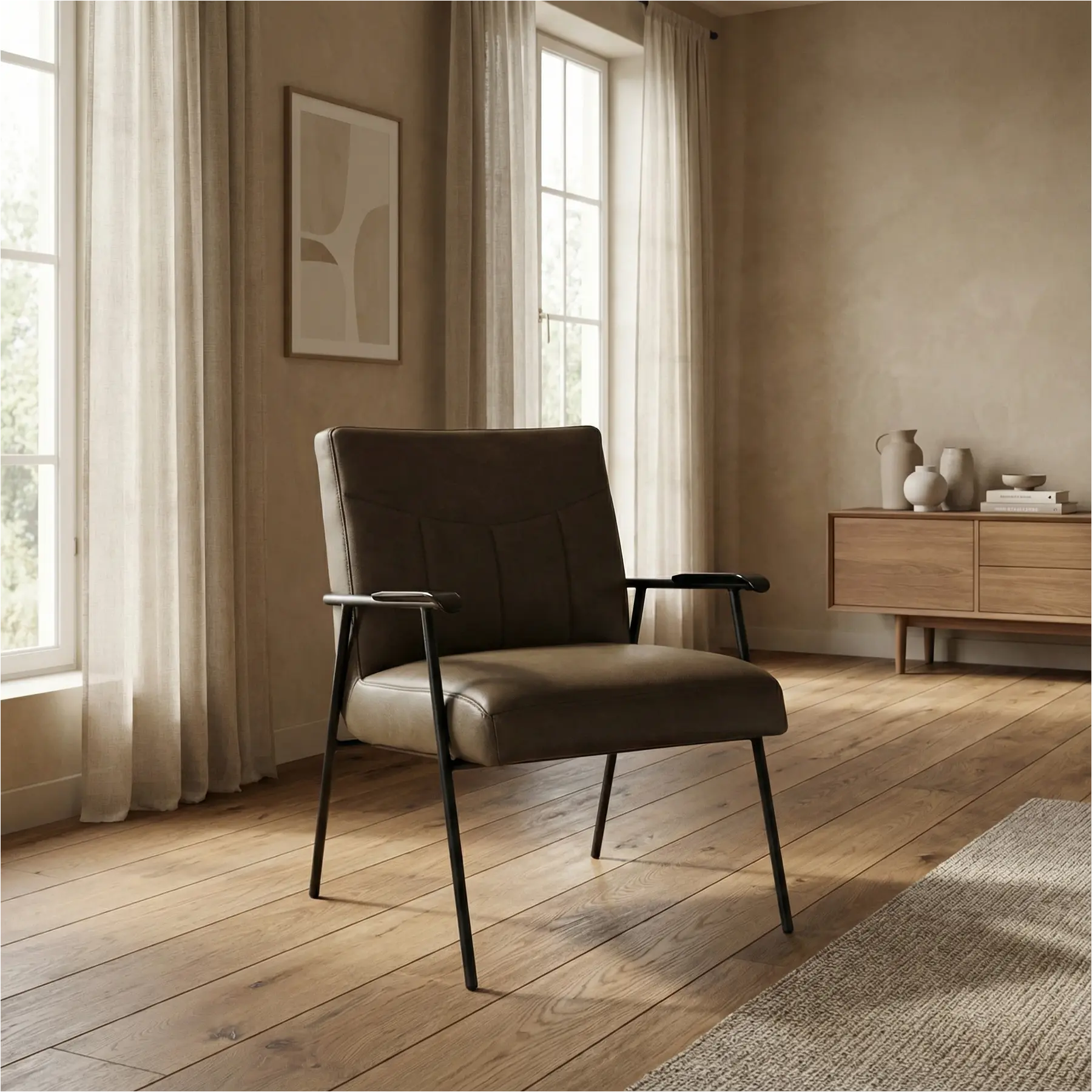 afbeelding van Leren fauteuil Beam - Granada Ash (grijs/bruin)